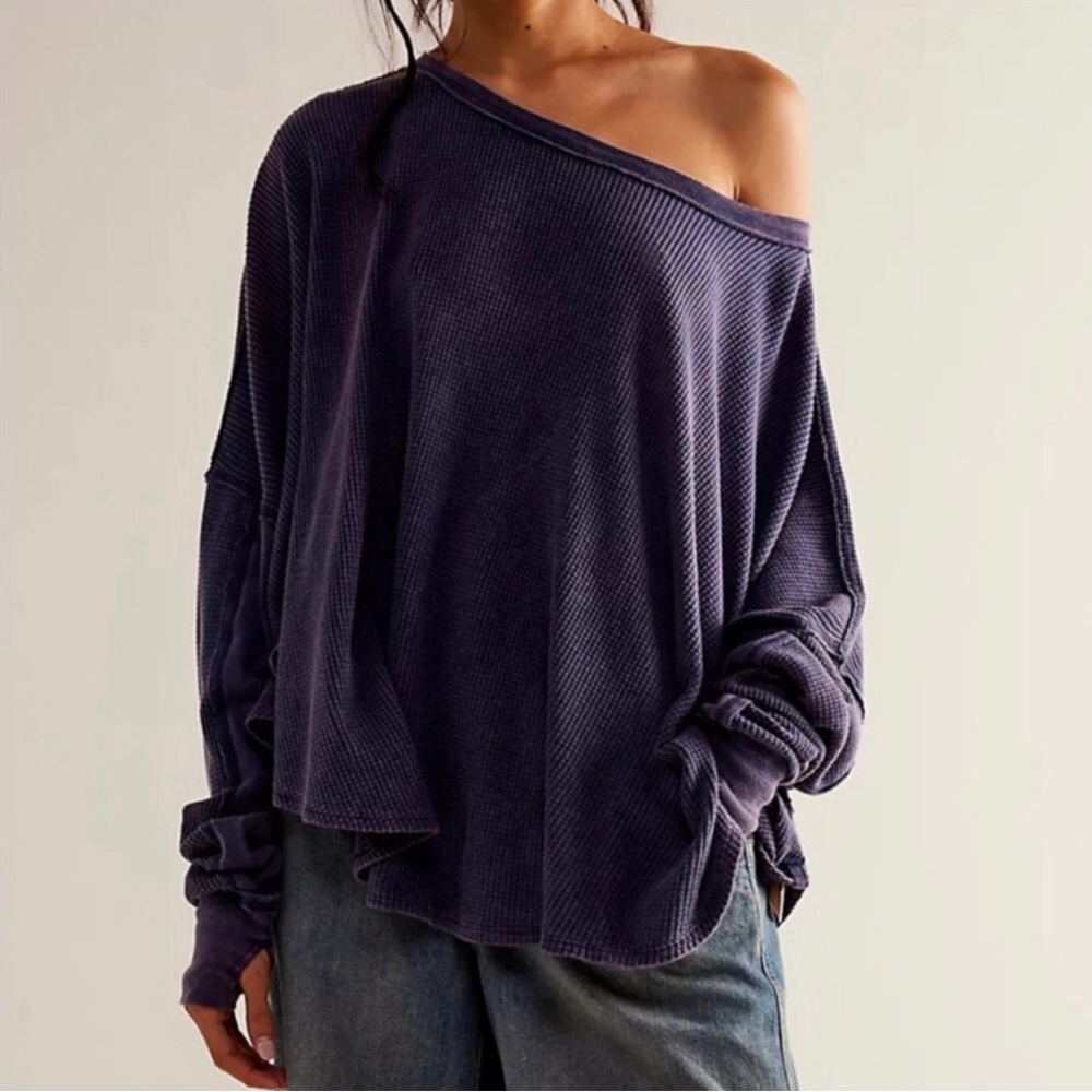 🛑SOLD OUT🛑 FPMicrophone Drop Long Sleeve Oversized Thermal in Navy Size L NWT - Picture 3 of 10